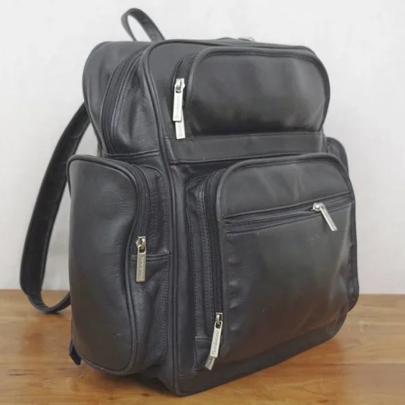 Brookstone Unisex Black Leather Backpack Brookstone Ezra Traveling Work Laptop Backpack, 18 main image 4